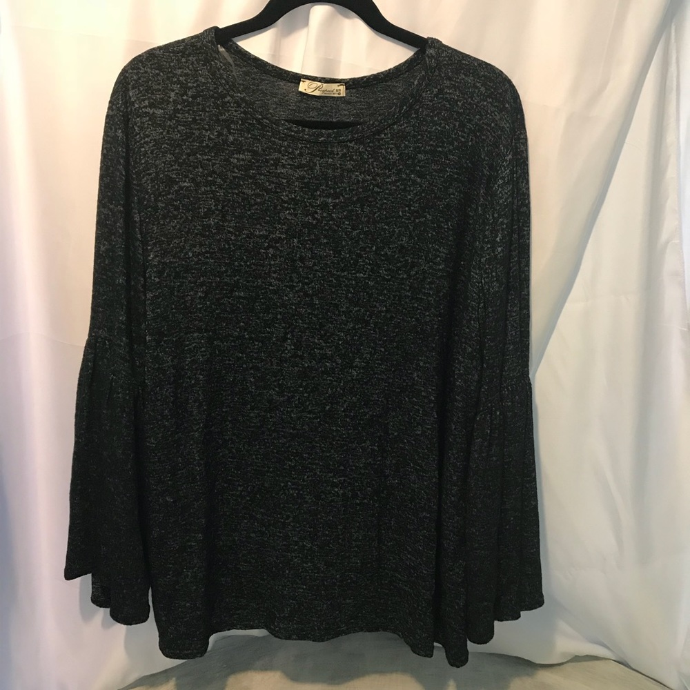 Boho Large Fluted Sleeves Marled Look Sweater Top